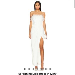 White dress with faux fur trim